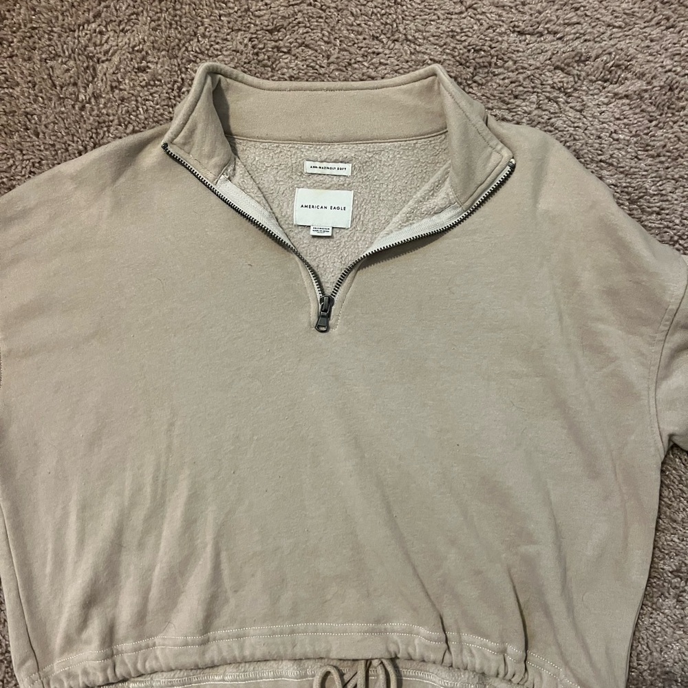 American Eagle Beige Fleece Quarter-Zip